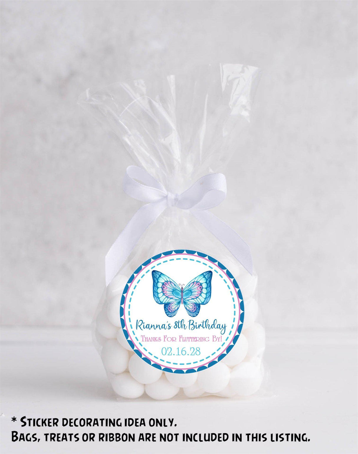 Personalized butterfly birthday favor sticker with name