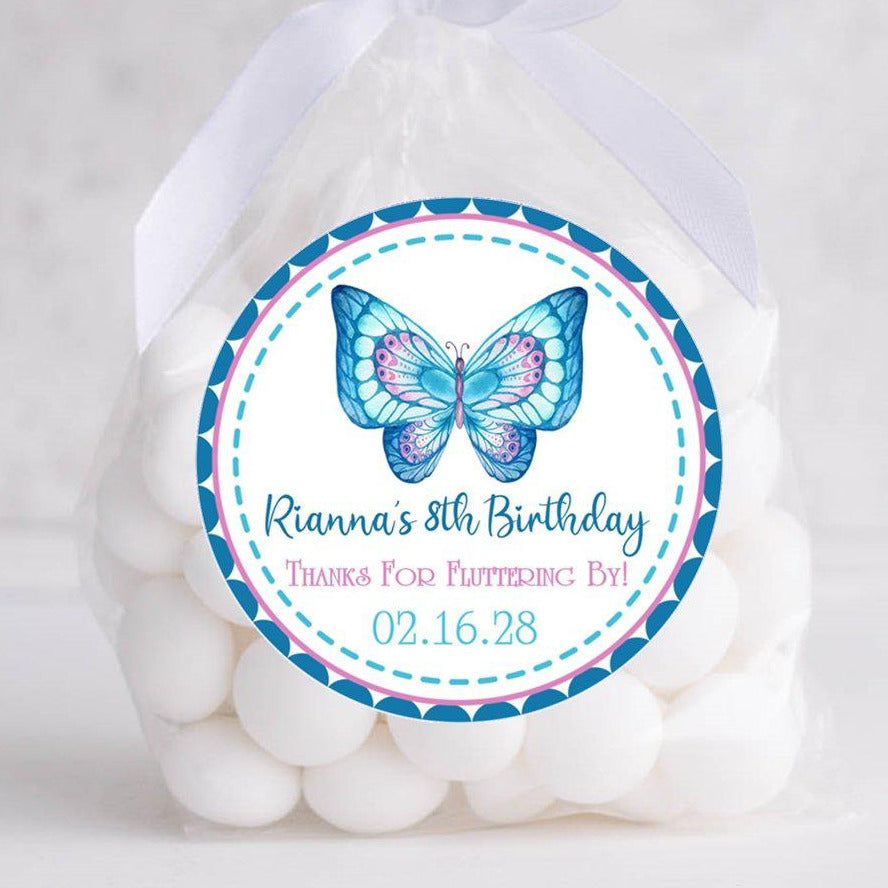 Personalized butterfly birthday favor sticker with name