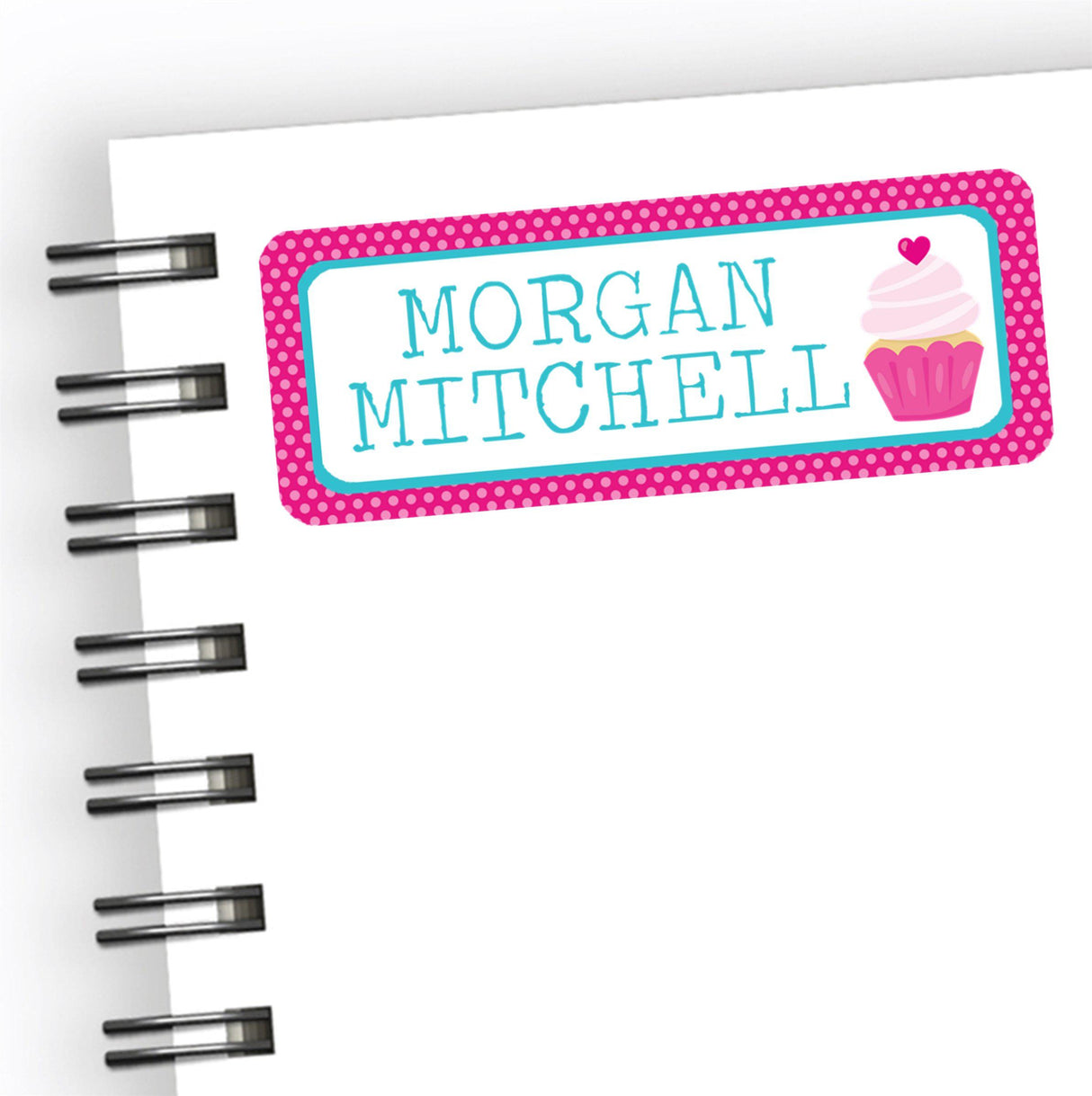 Personalized cupcake school supply label with colorful dessert design
