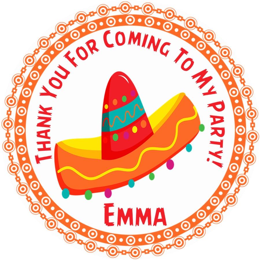 Personalized fiesta sticker with bold sombrero art