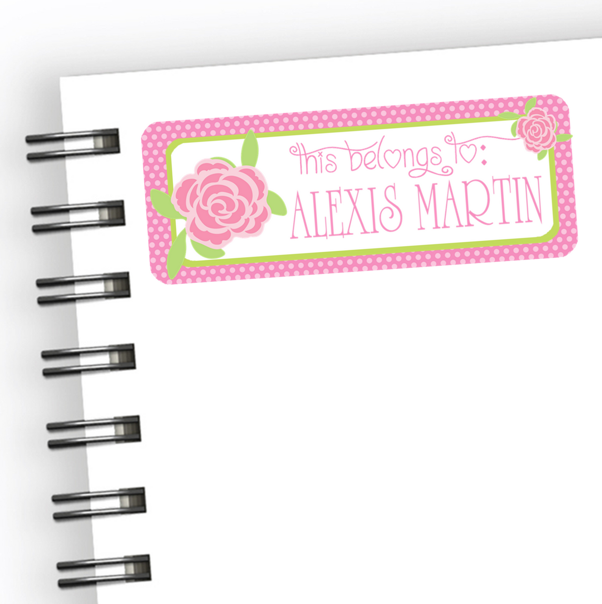 Personalized floral rose school supply labels