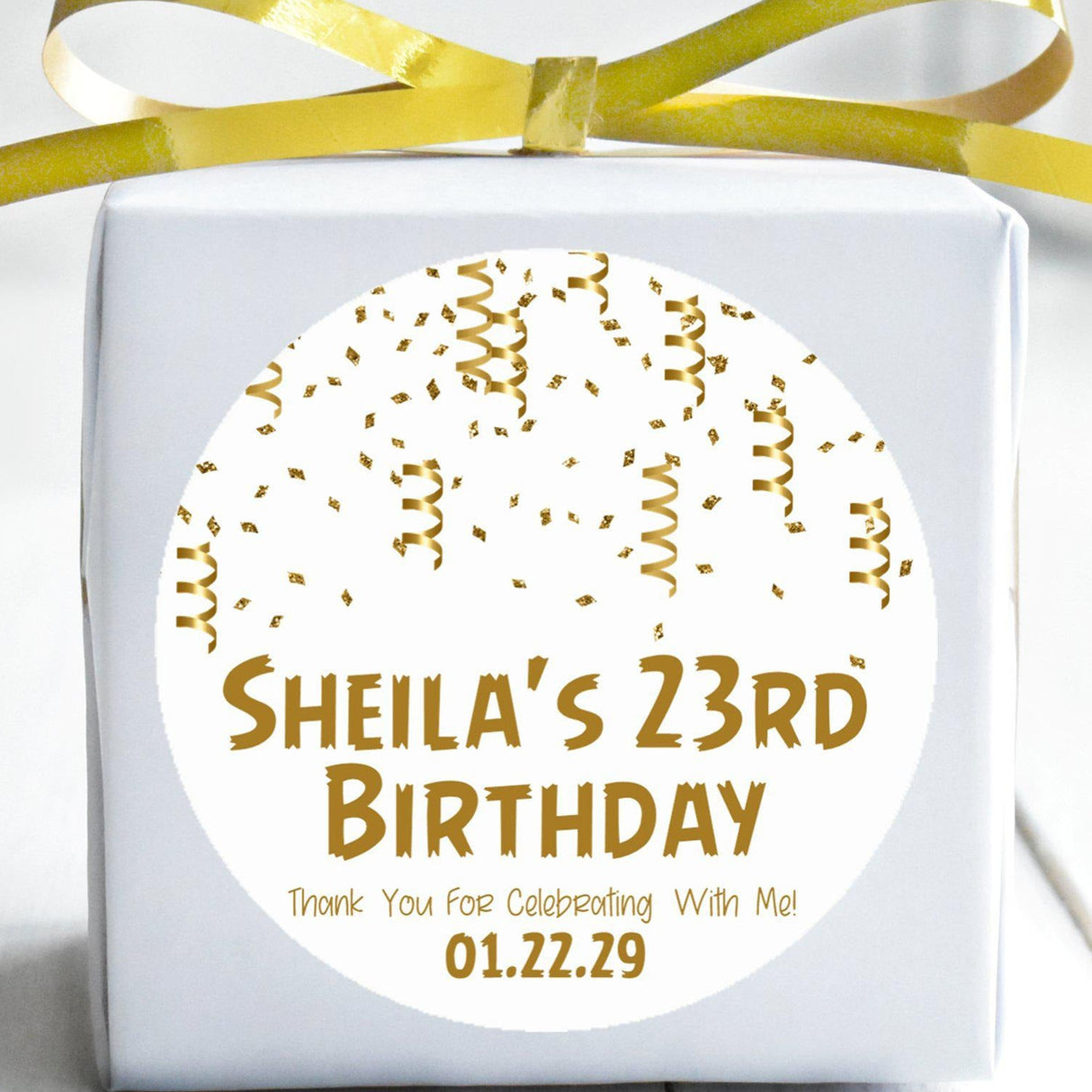 Personalized gold birthday celebration sticker