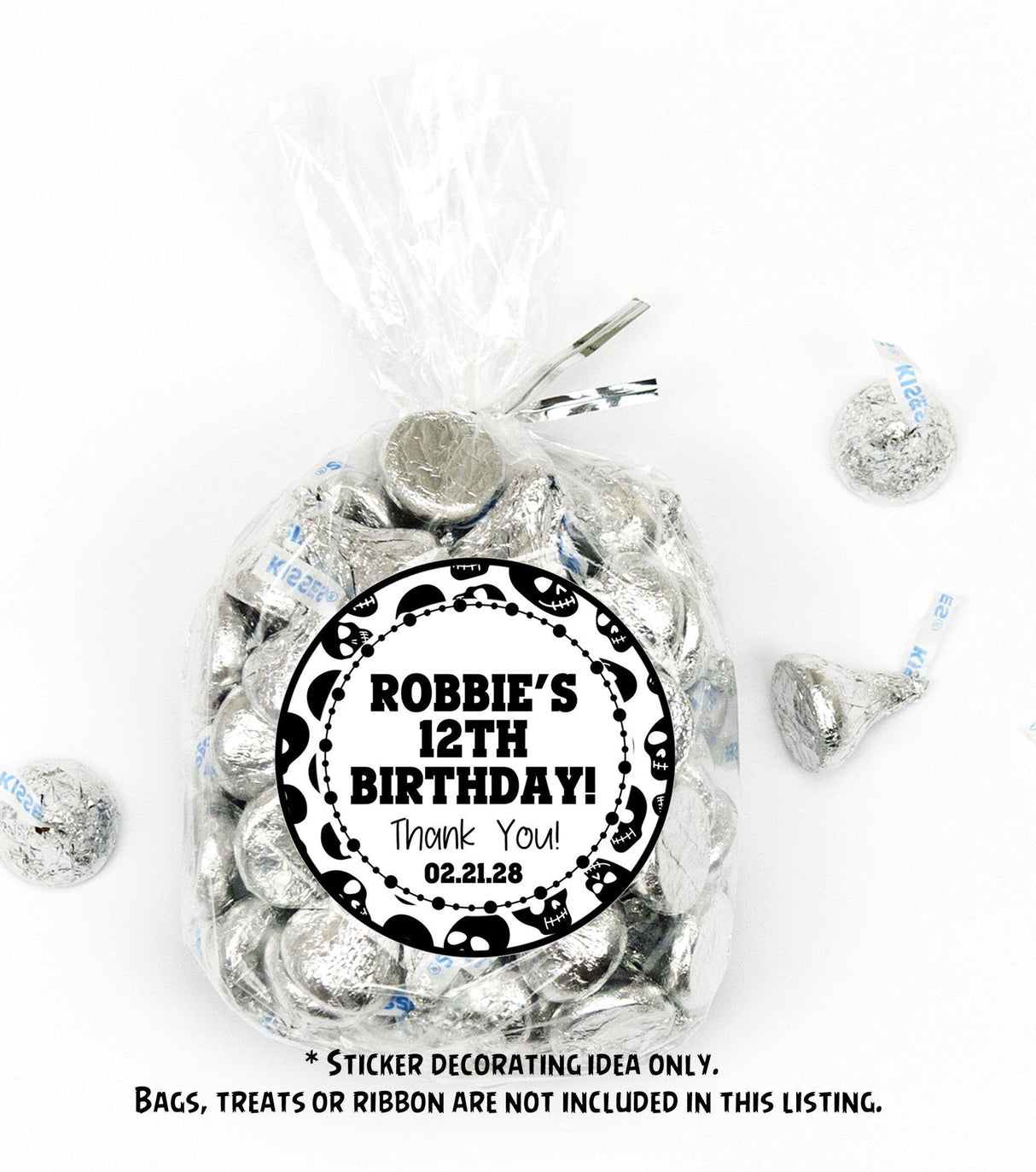 Personalized gothic skull sticker for birthday favors