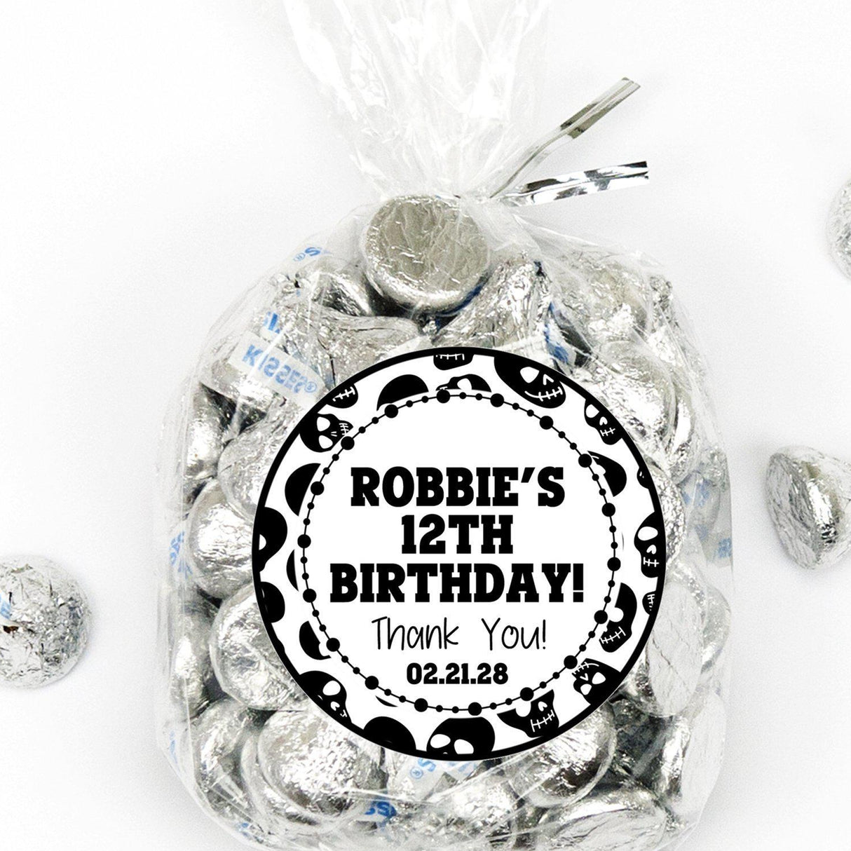 Personalized gothic skull sticker for birthday favors