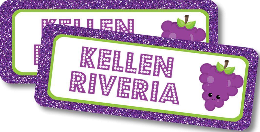 Personalized grape school supply label for kids