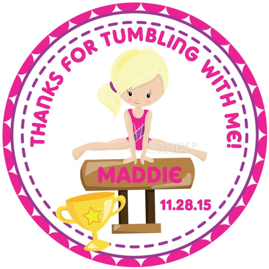 Personalized gymnast party favor label with trophy
