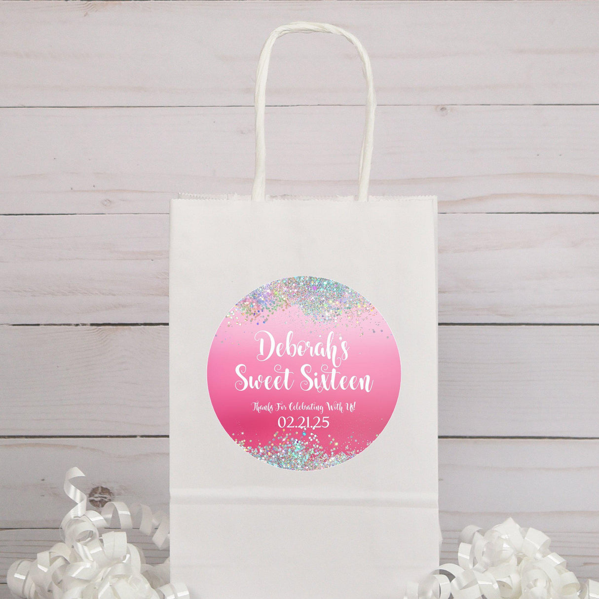 Personalized hot pink Sweet 16 party label