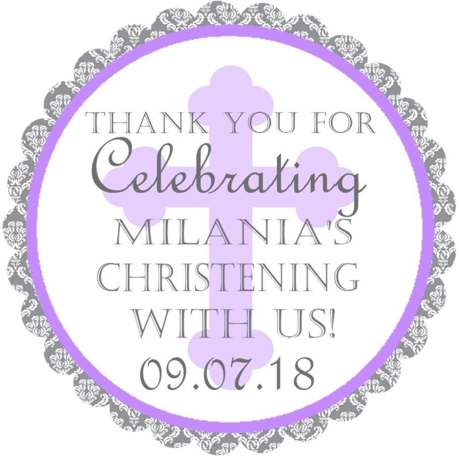 Personalized lavender Christening favor stickers