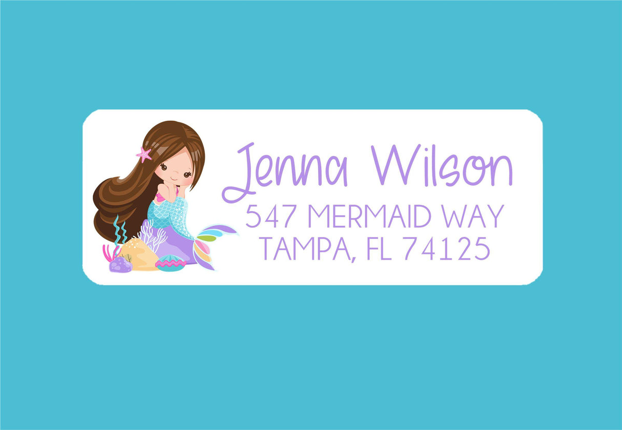 Personalized mermaid themed address labels
