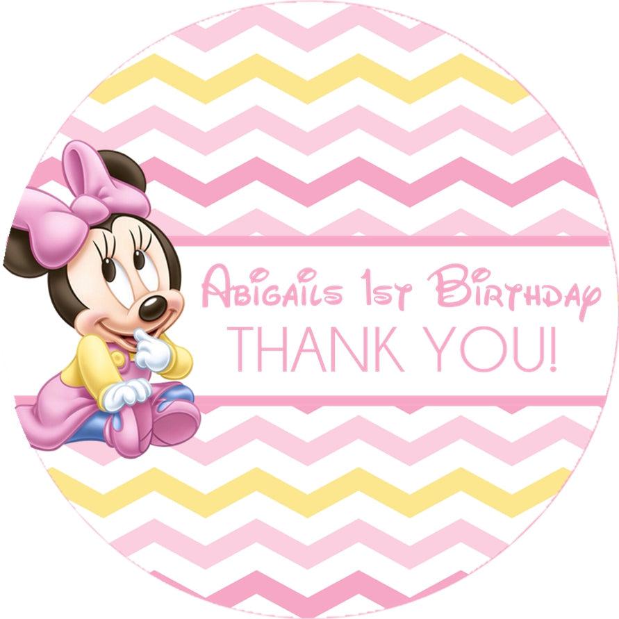 Personalized pastel Minnie themed party label