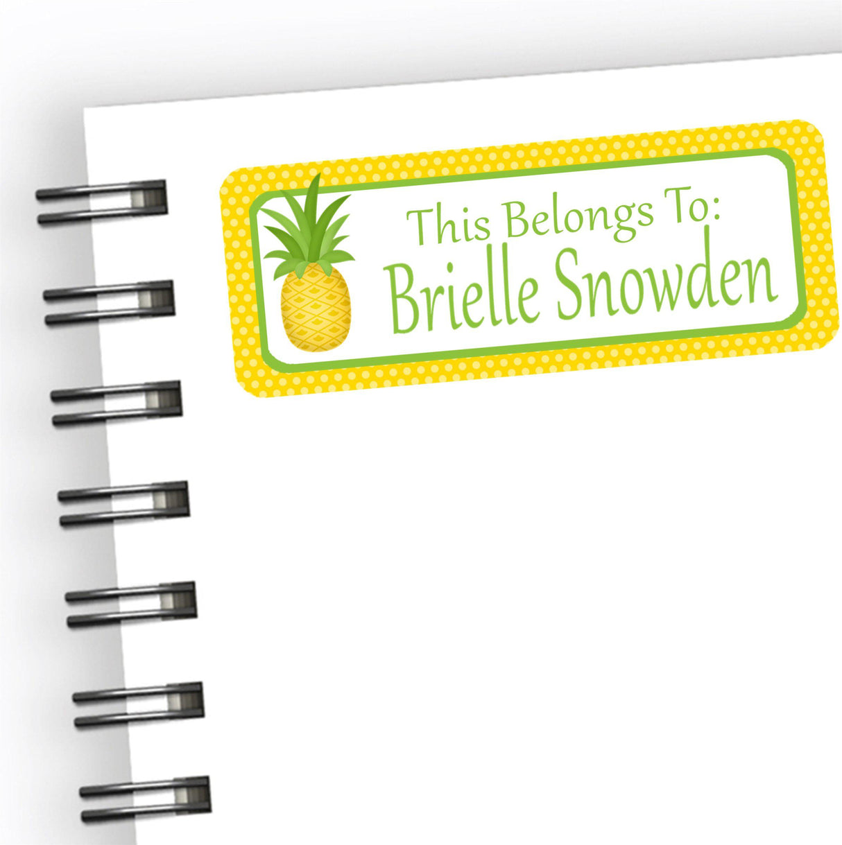 Personalized pineapple school name label with fruit illustration