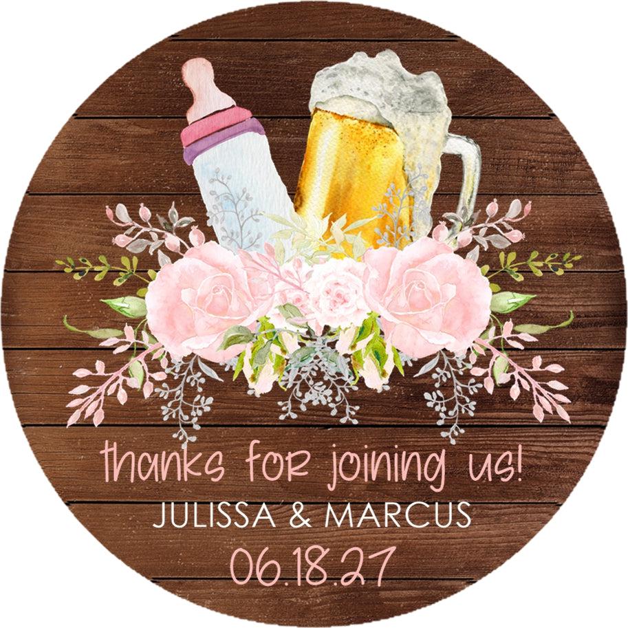 Personalized pink floral baby shower labels