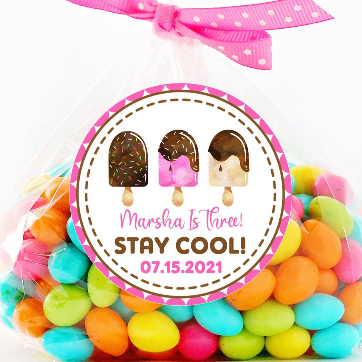 Personalized popsicle theme birthday label with name and date