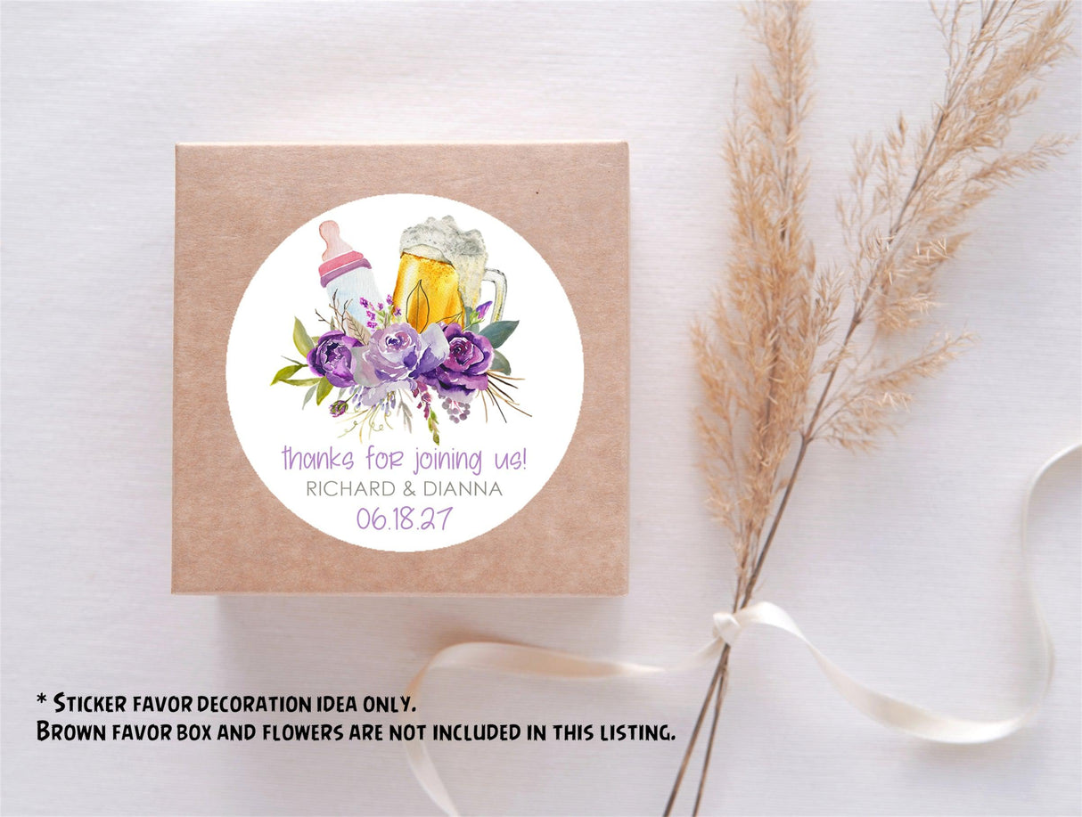 Personalized purple baby shower stickers