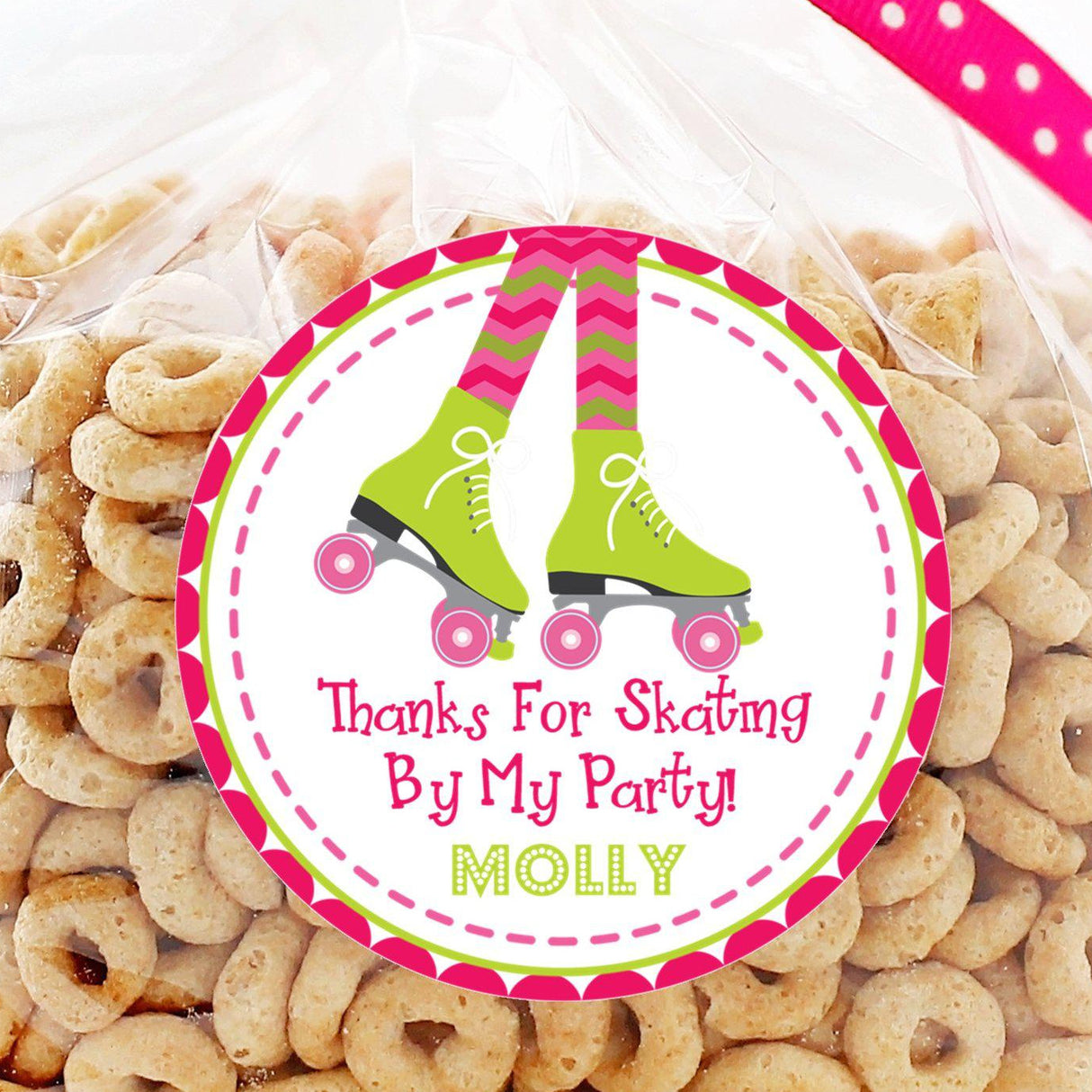 Personalized retro roller skate party favor label