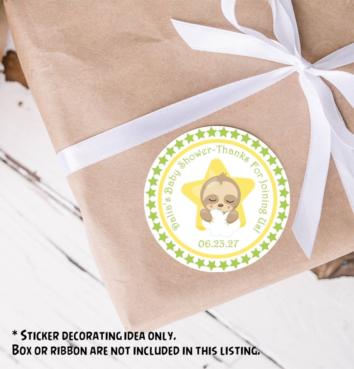 Personalized sloth baby shower label