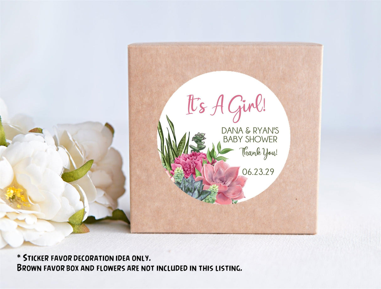 Personalized succulent baby shower label for girls