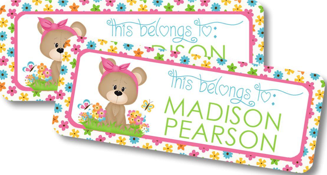 Personalized teddy bear school supply label for kids