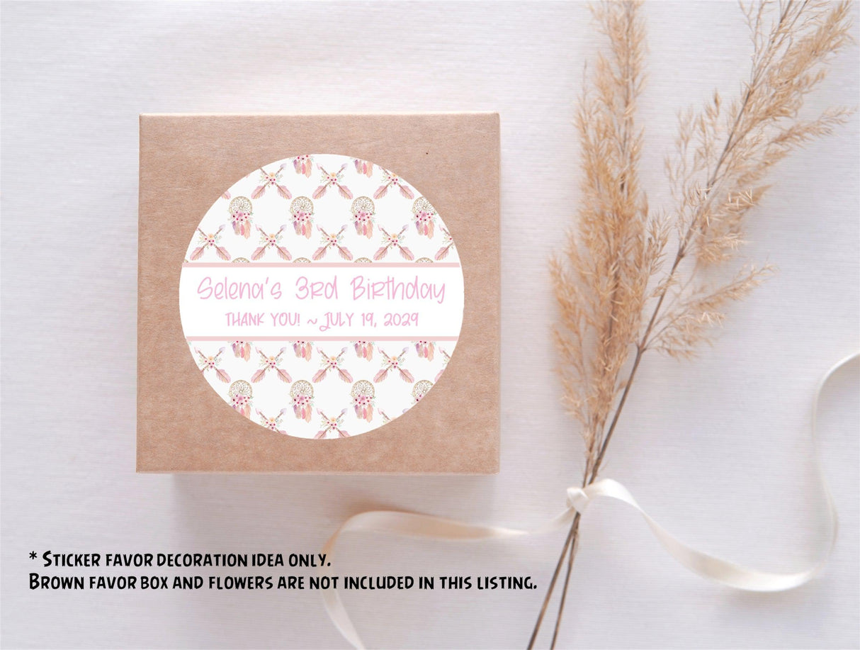 Personalized tribal birthday sticker with watercolor accents