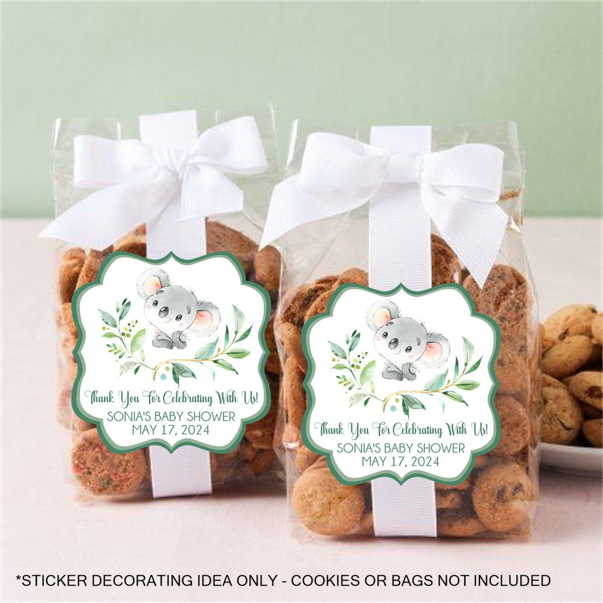 Personalized watercolor koala favor sticker for baby showers