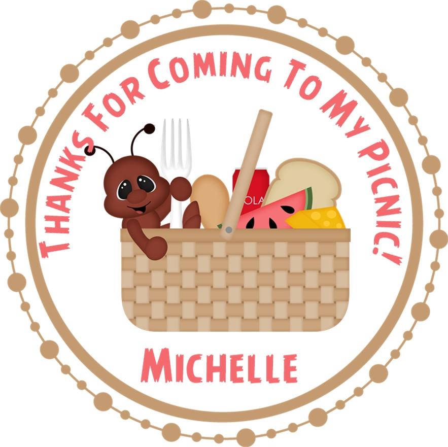 Picnic party stickers with ant and picnic basket