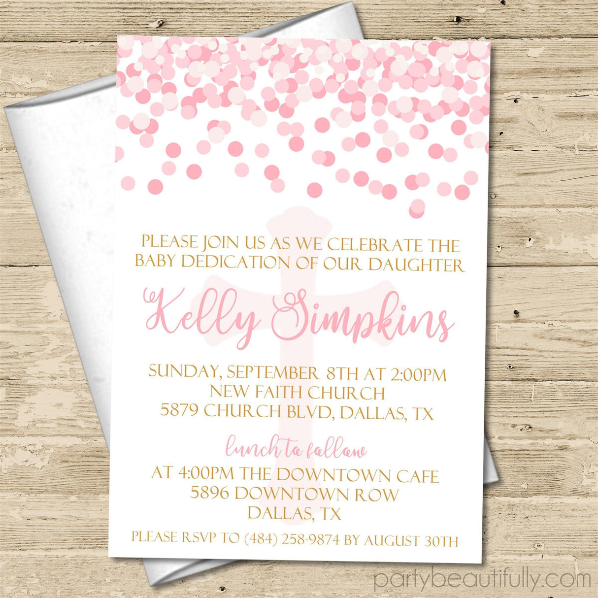 Pink And Gold Baby Dedication Invitations