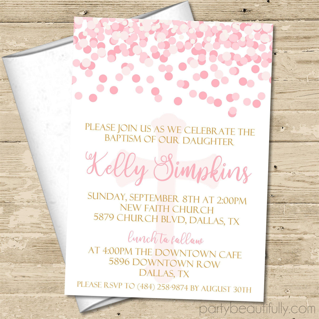 Pink And Gold Baptism Invitations