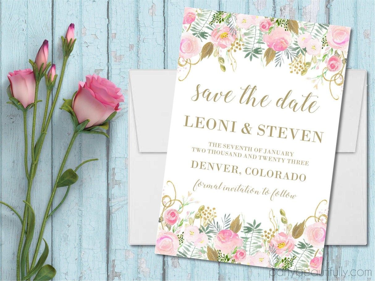 Pink And Gold Wedding Save The Date Cards