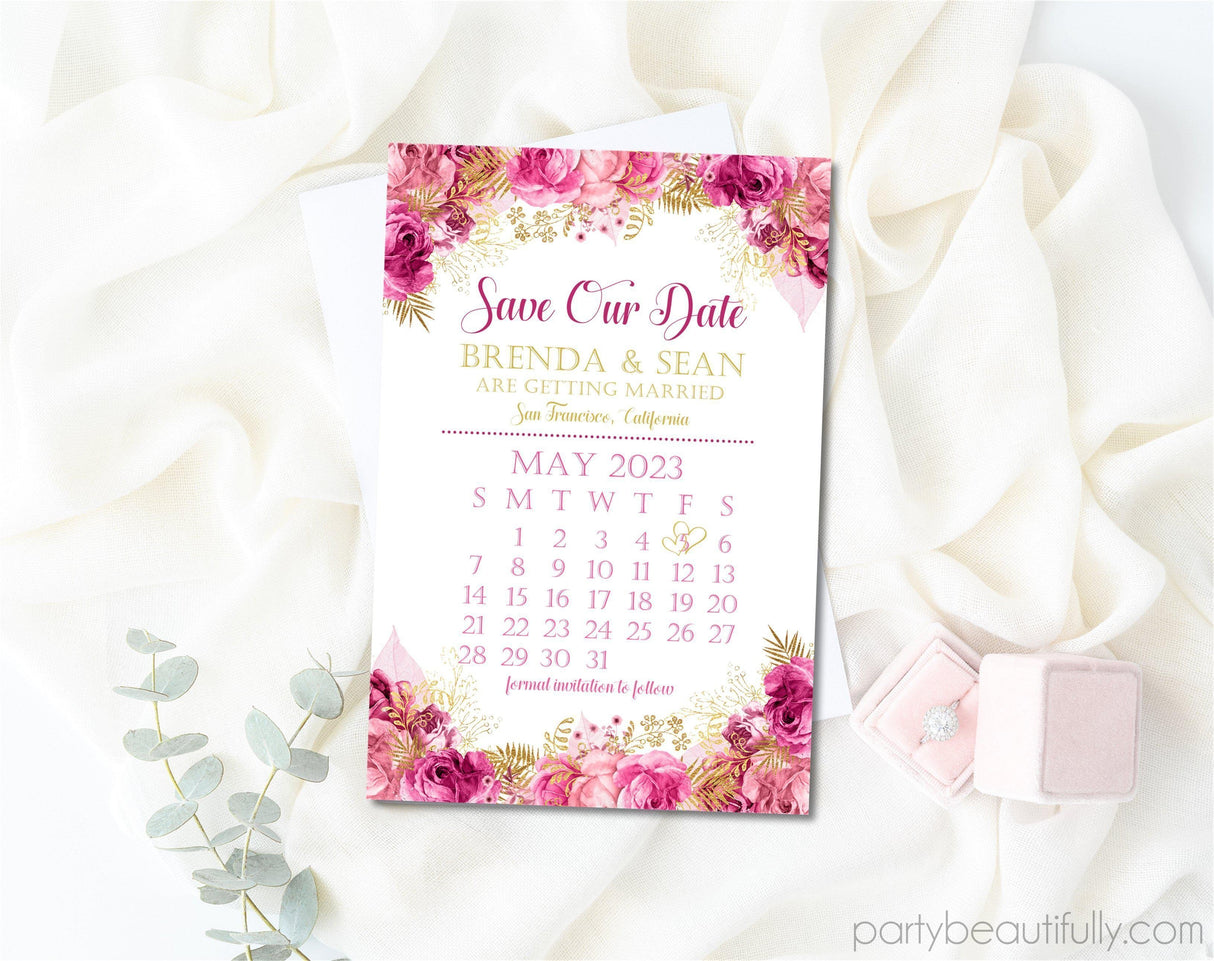 Pink And Gold Wedding Save The Date Cards