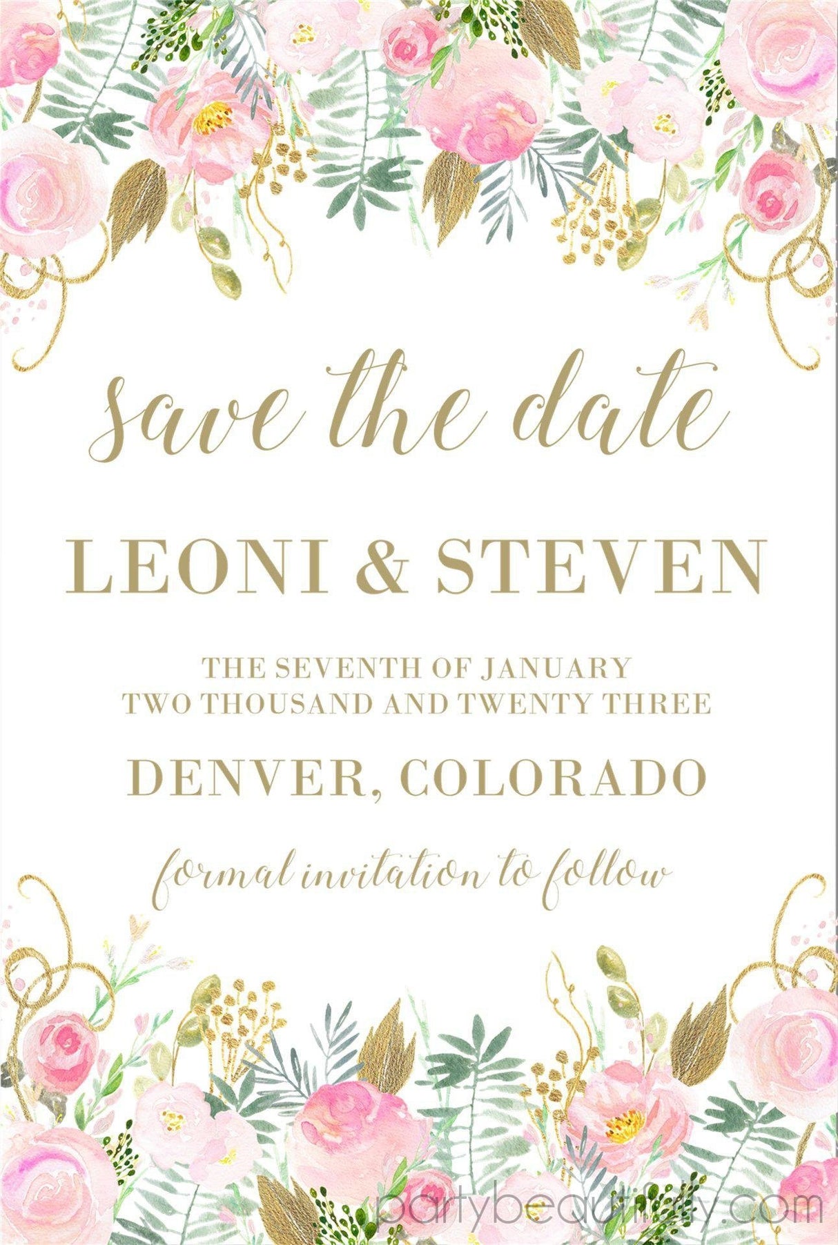 Pink And Gold Wedding Save The Date Cards