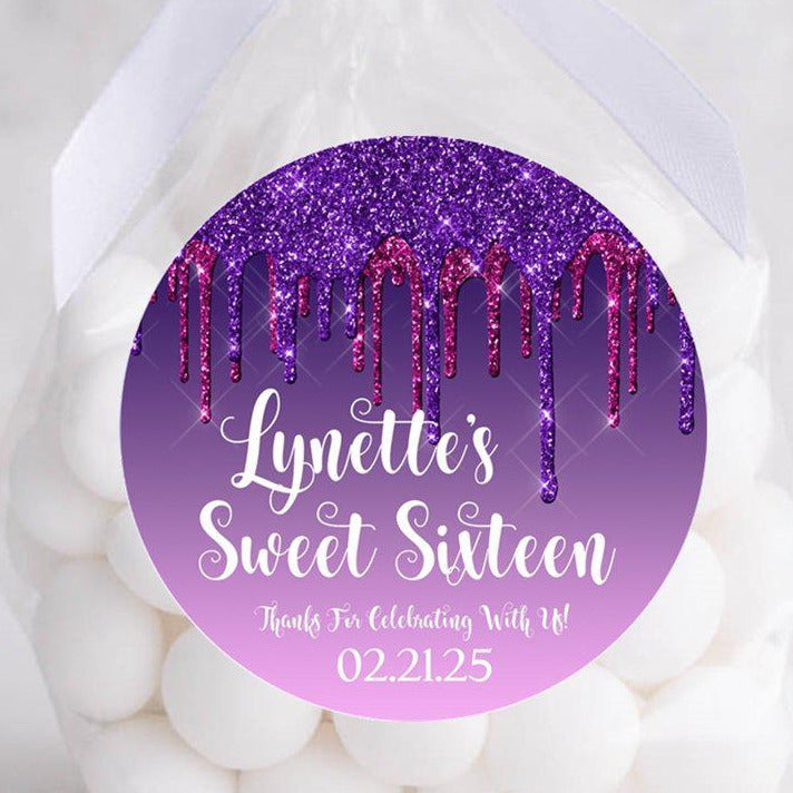 Pink And Purple Sweet 16 Stickers Or Favor Tags