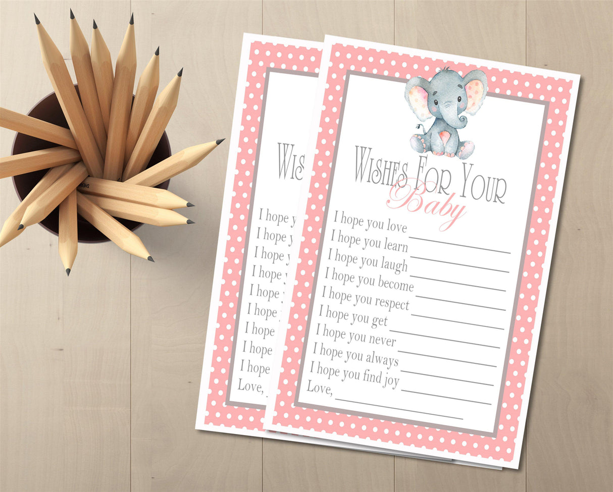 Pink Elephant Baby Wish Cards