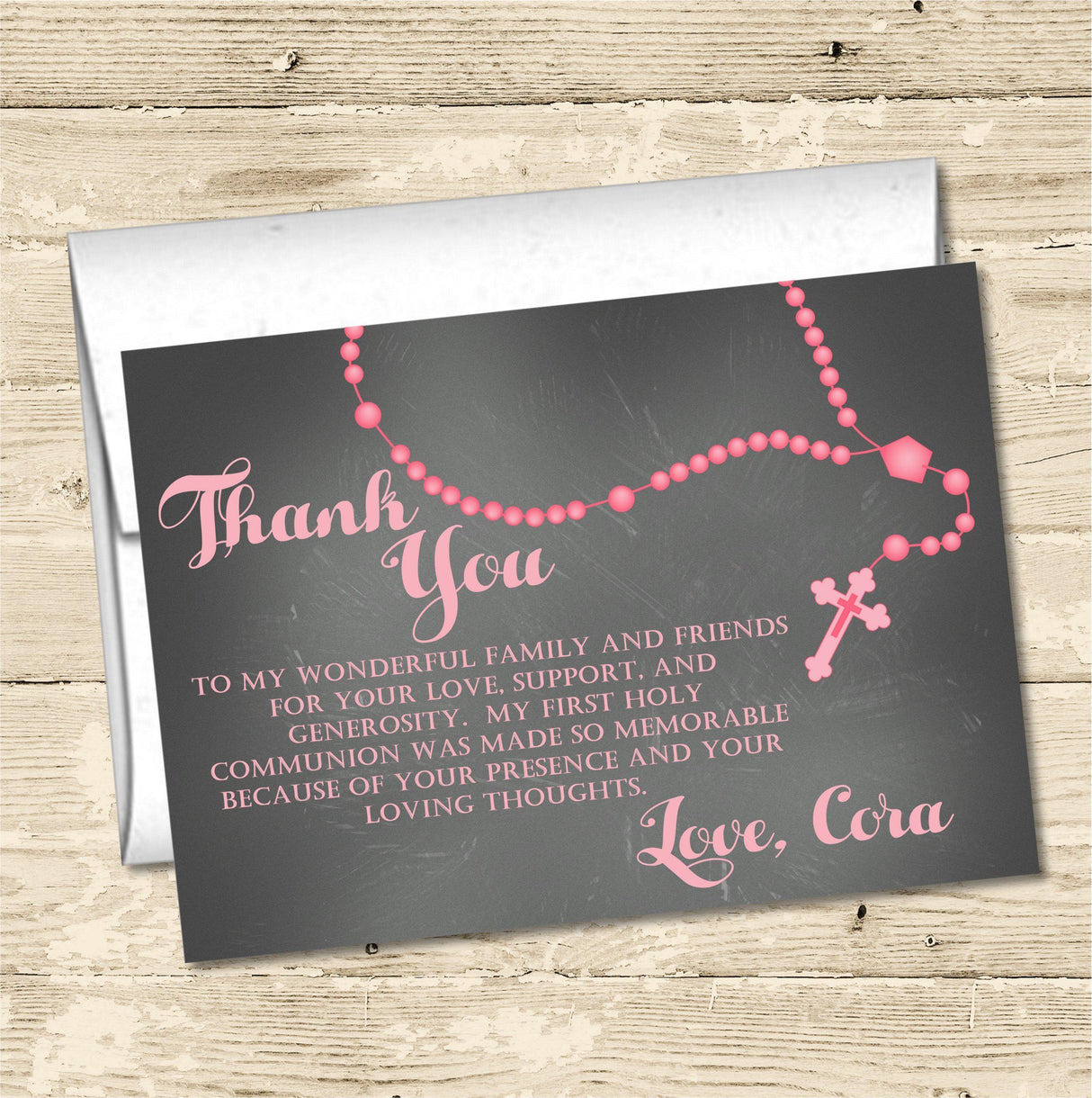 Pink First Communion Thank You Cards