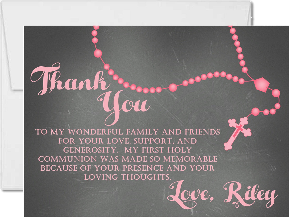 Pink First Communion Thank You Cards