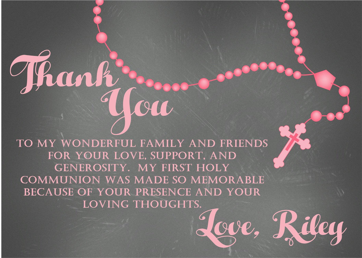 Pink First Communion Thank You Cards