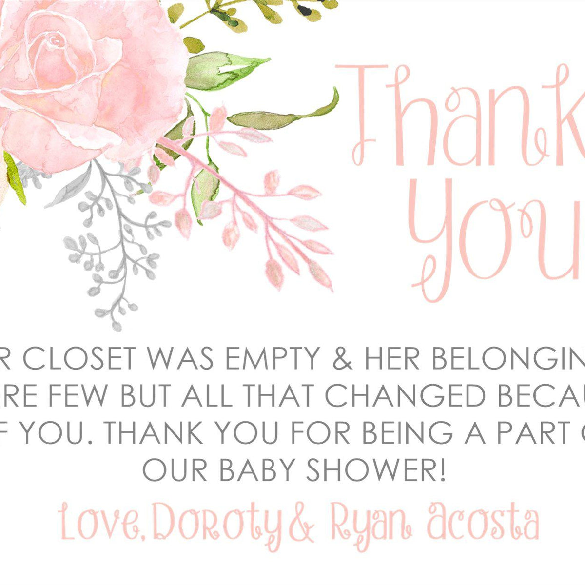 Pink Floral Baby Shower Thank You Cards – Party Beautifully