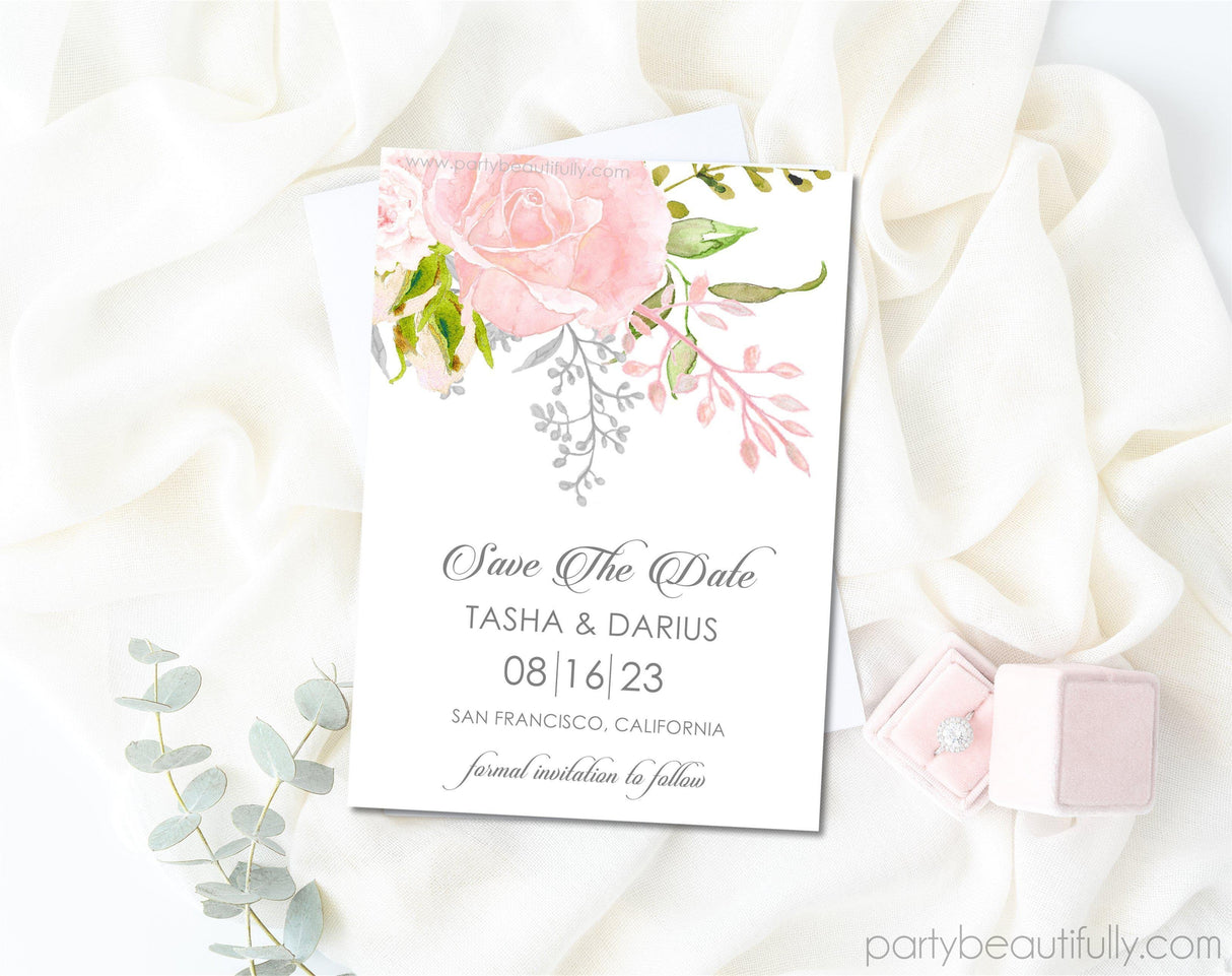 Pink Floral Wedding Save The Date Cards