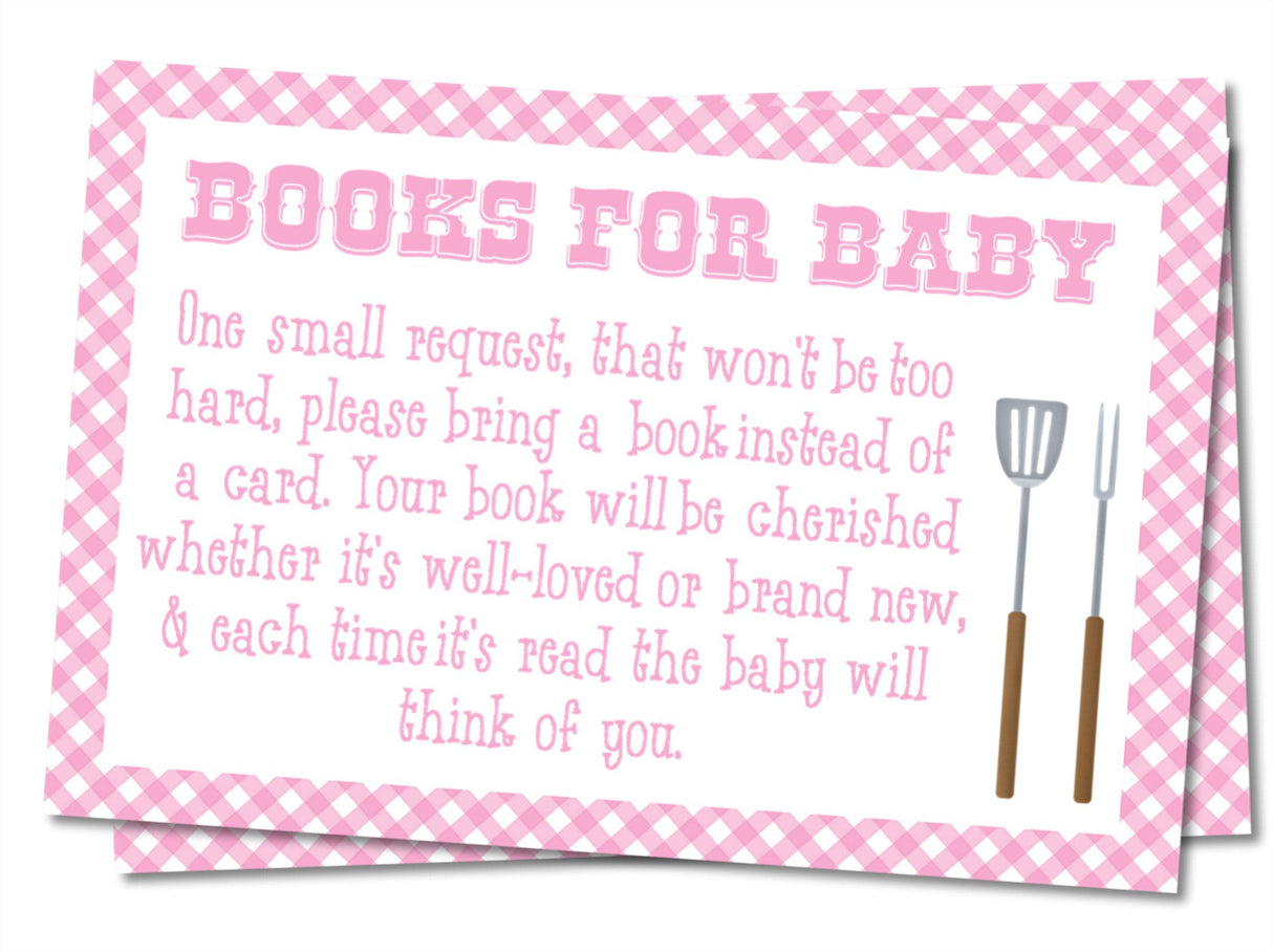 Pink BBQ Baby Shower Book Request Cards Printable