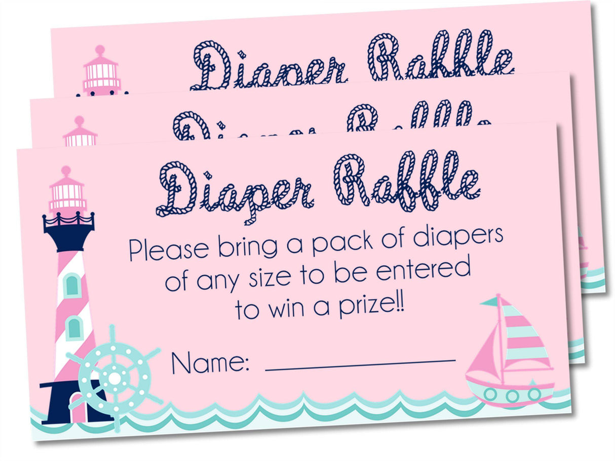 Pink Lighthouse and Sailboat Diaper Raffle Printable