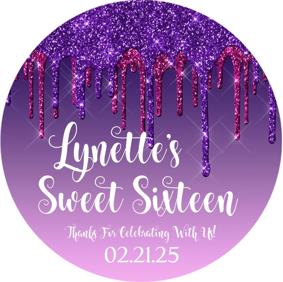 Pink & Purple Drip Sweet 16 Birthday Stickers