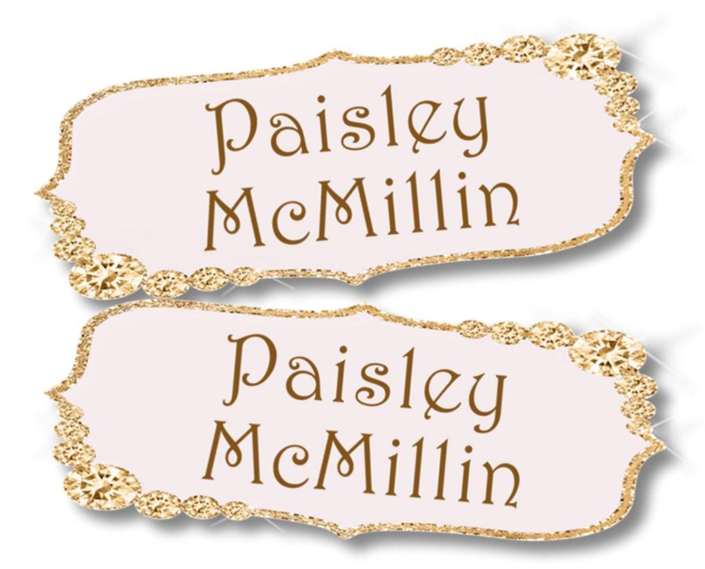 Pink and gold school name sticker for notebooks