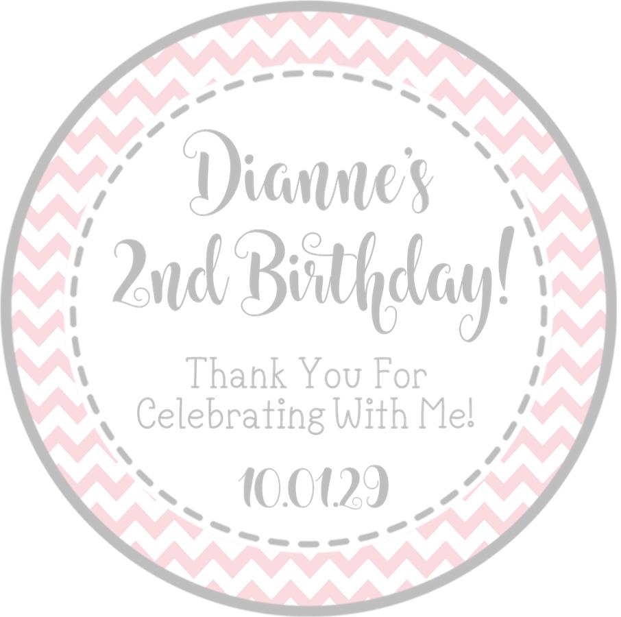 Pink and gray chevron birthday sticker with custom text