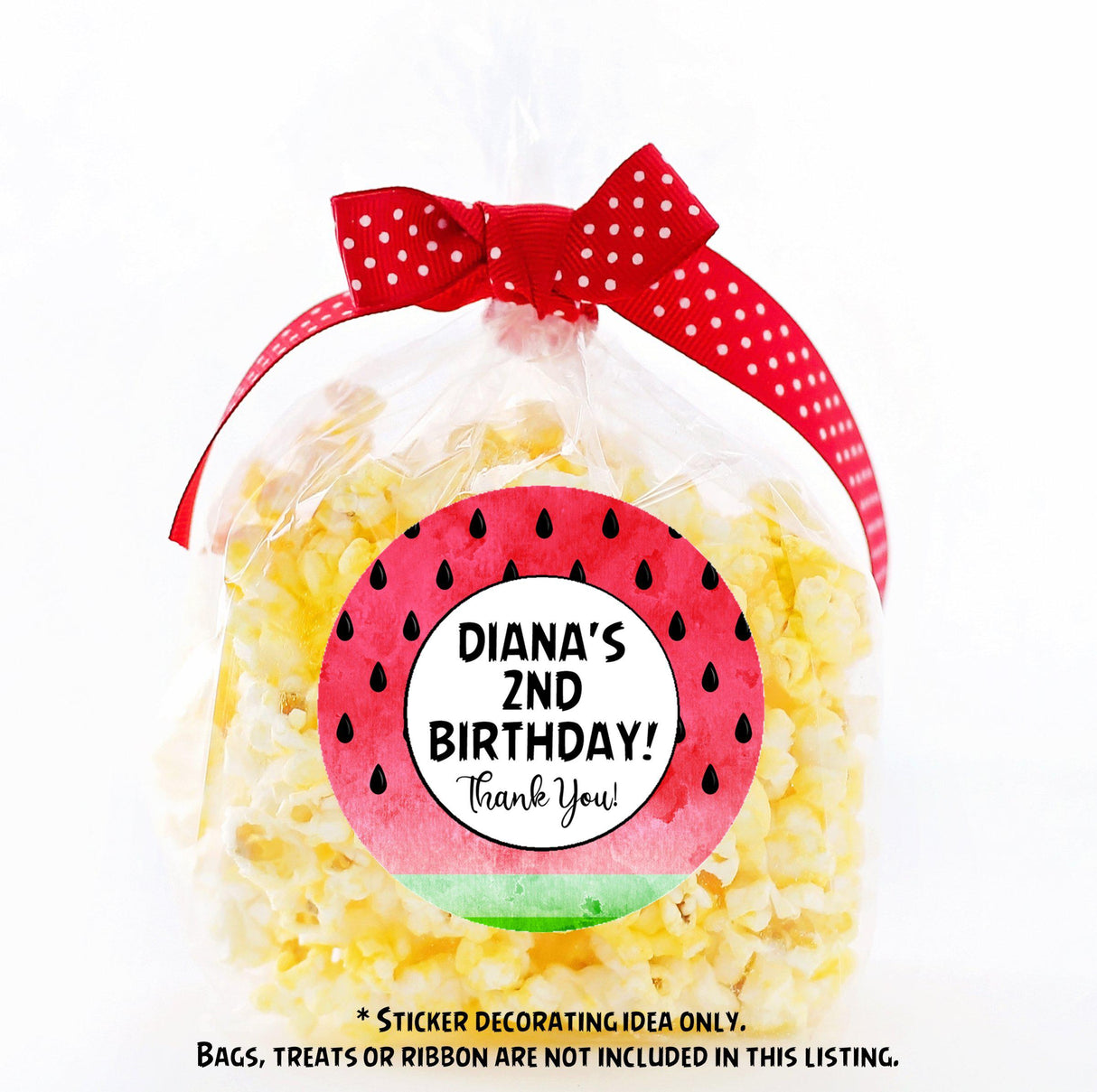 Pink and green watermelon party favor label design