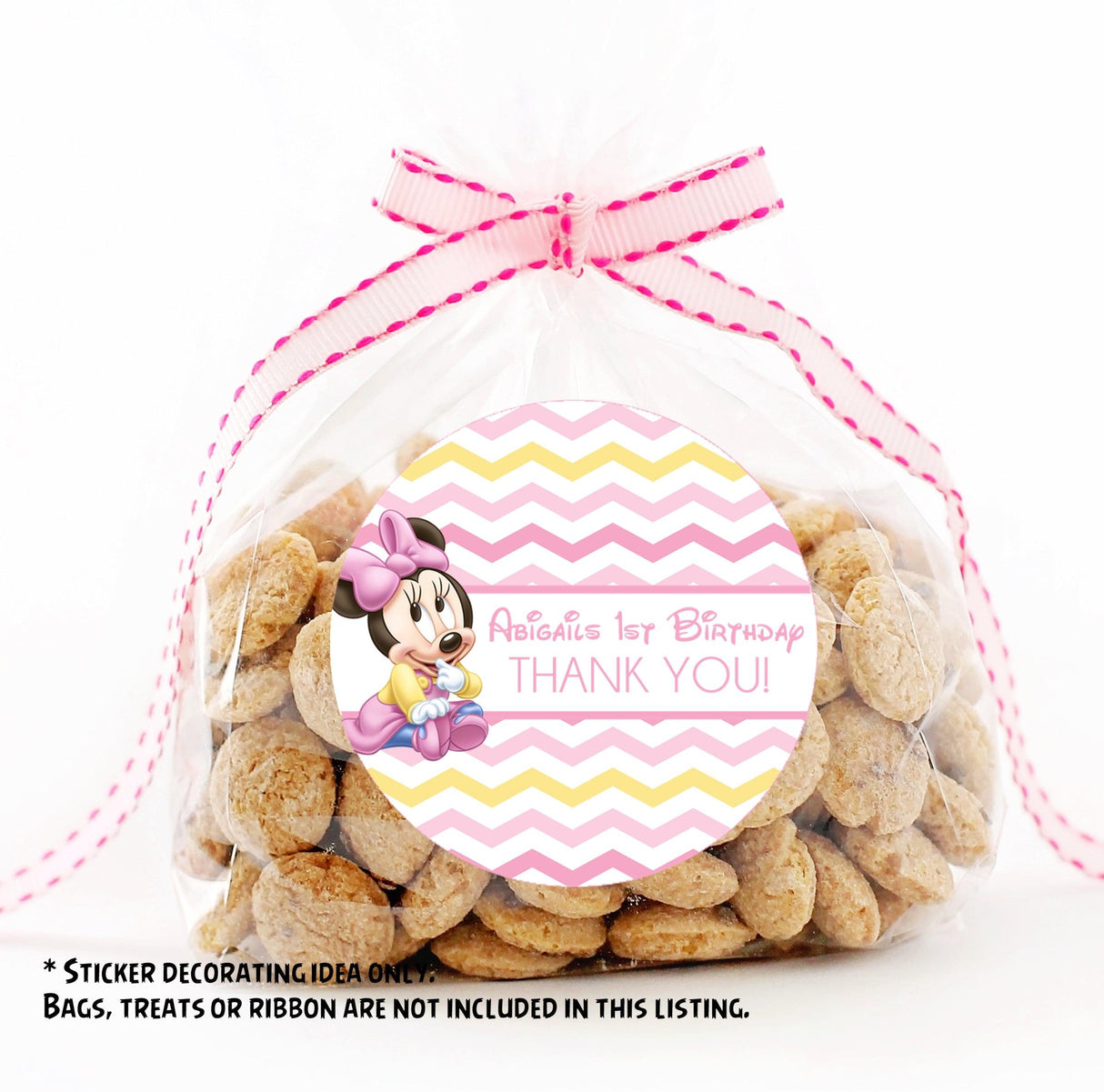 Pink and yellow Minnie birthday stickers