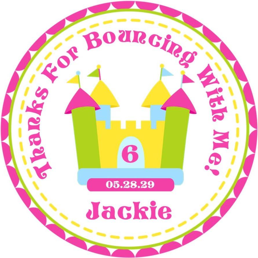 Pink and yellow bounce house birthday sticker
