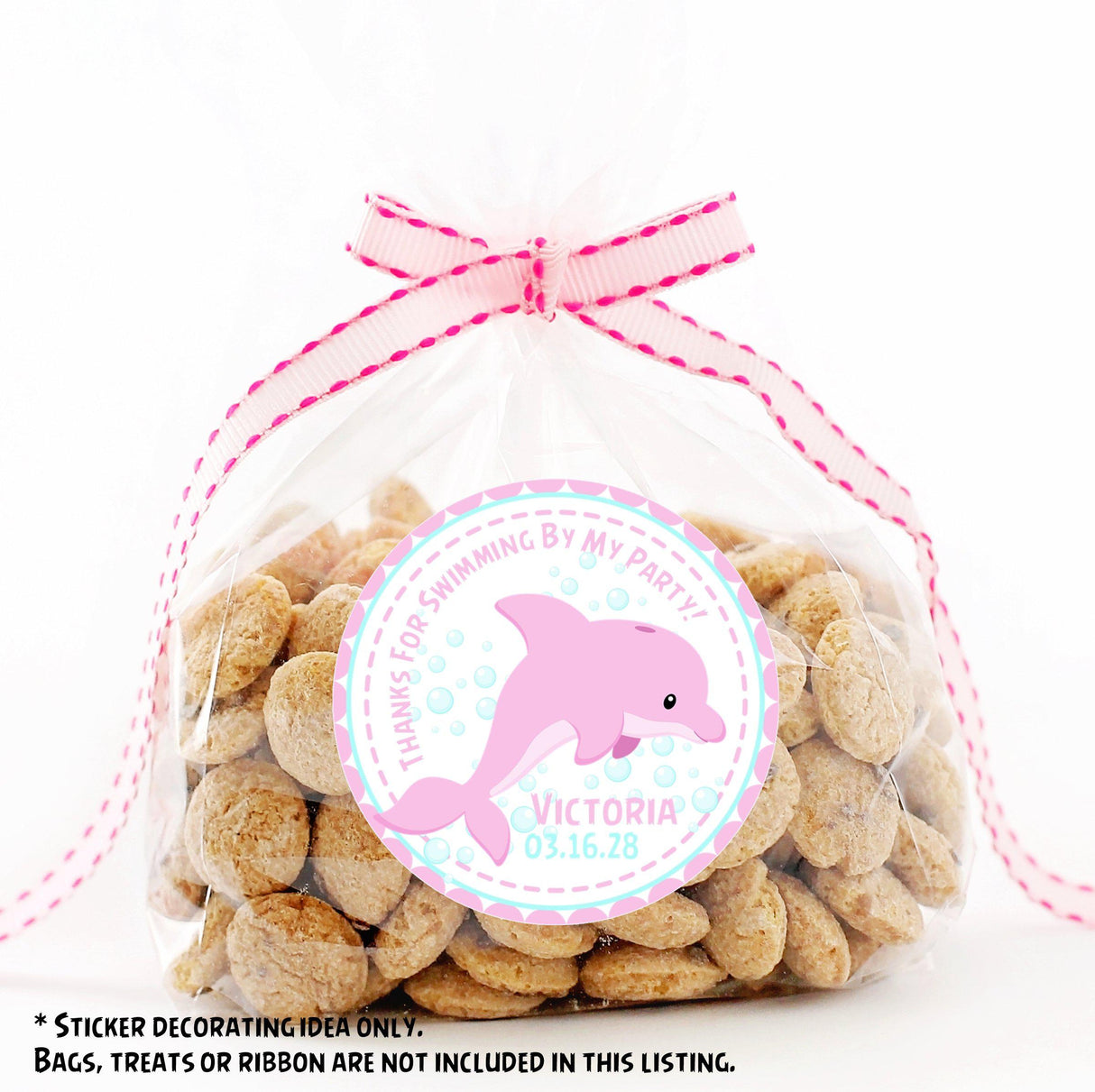 Pink dolphin ocean theme birthday sticker