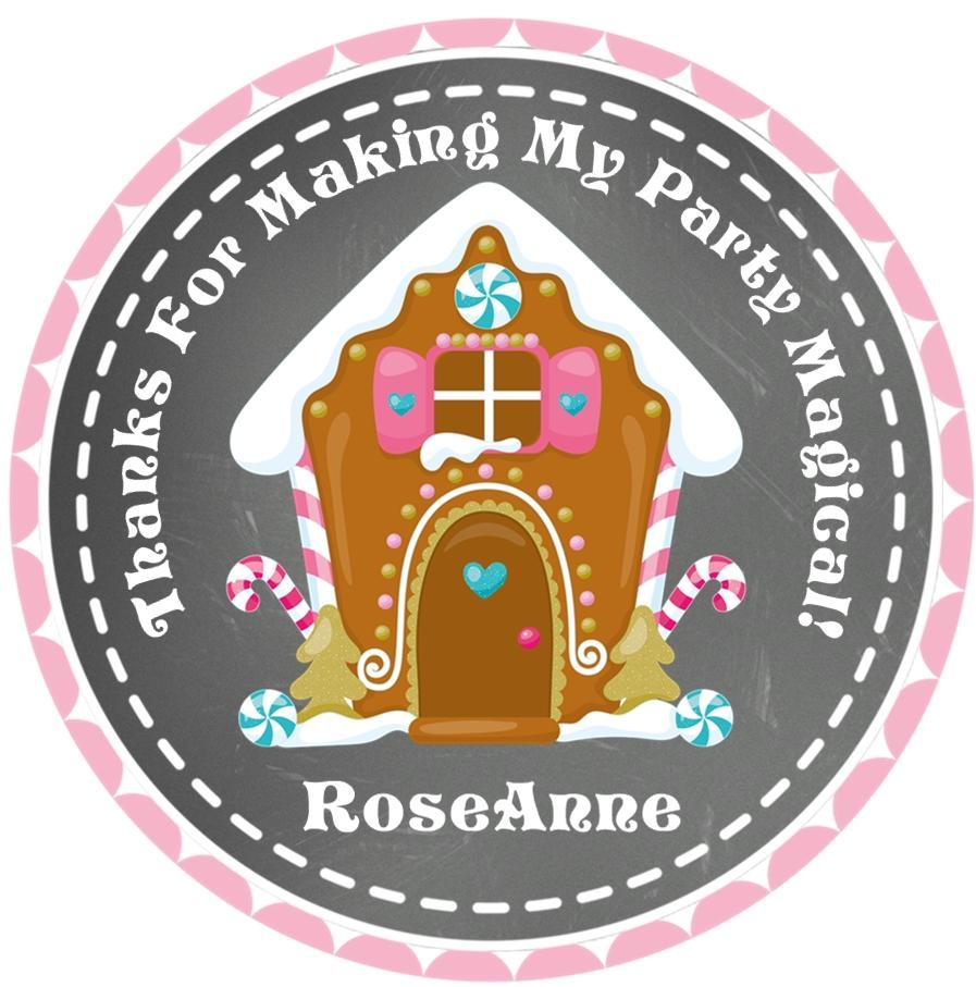 Pink gingerbread house birthday sticker for girls
