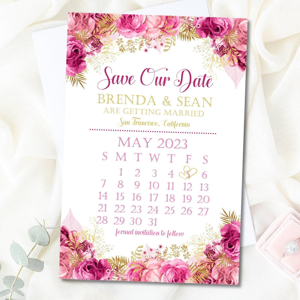 Pink gold calendar save the dates