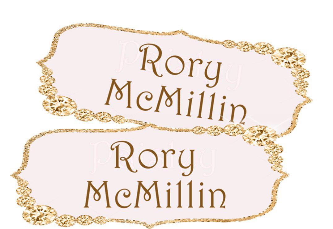Pink gold diamond back to school name label on notebook
