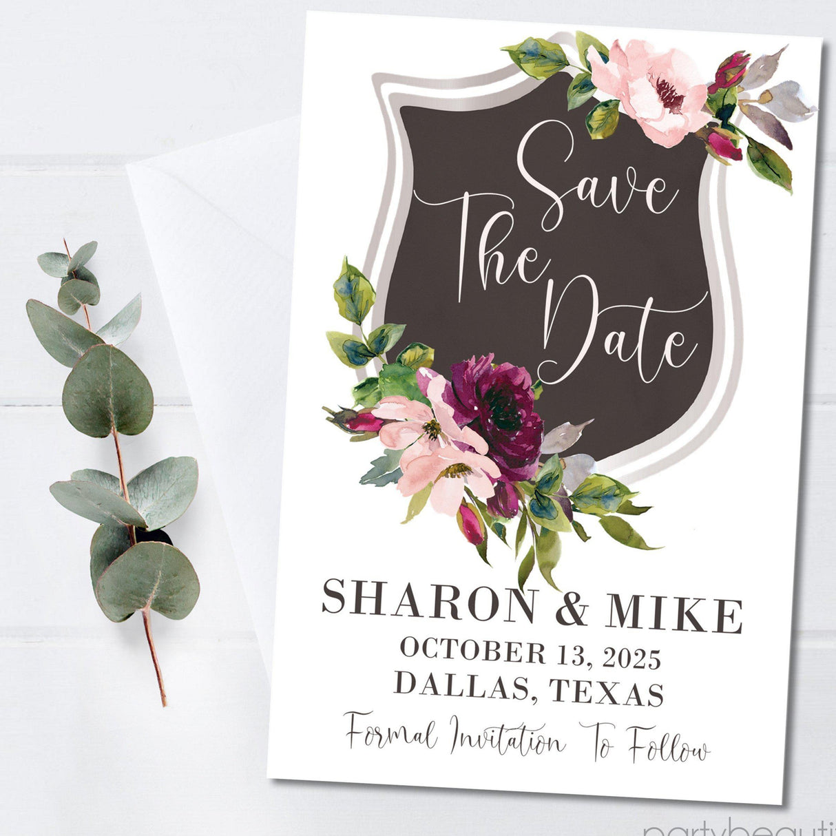 Pink magenta crest wedding save the date